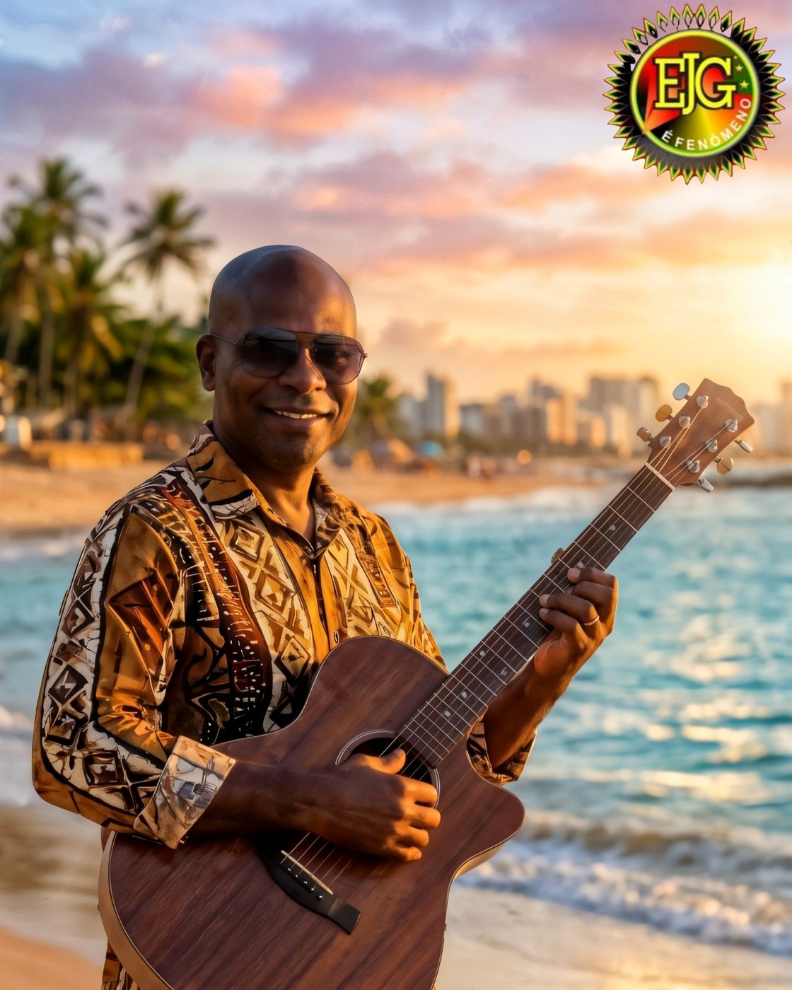 EJG com violão ao pôr do sol